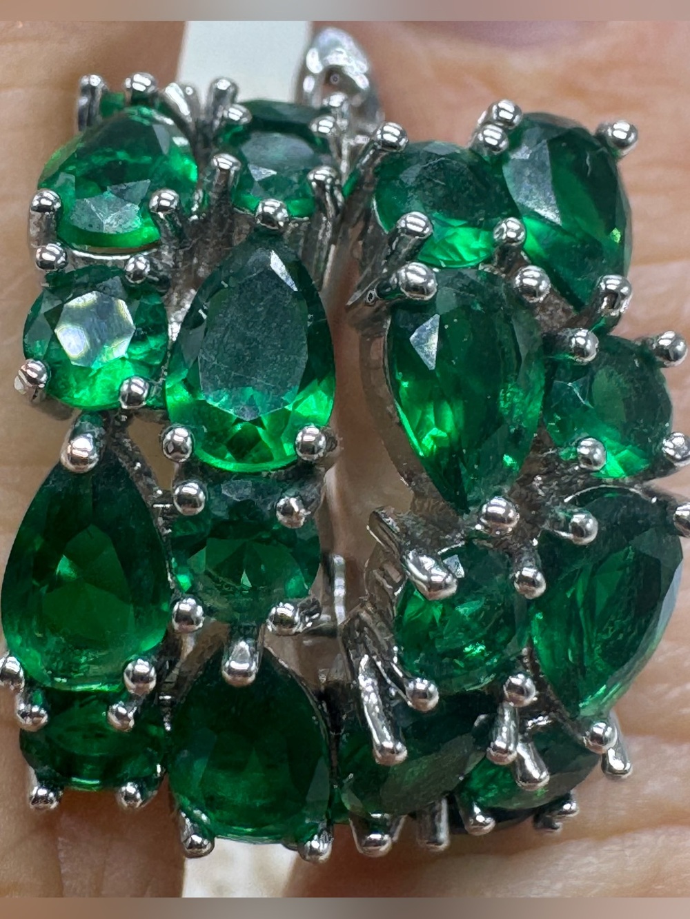 Emerald Green CZ Cluster Statement Hoop Earrings